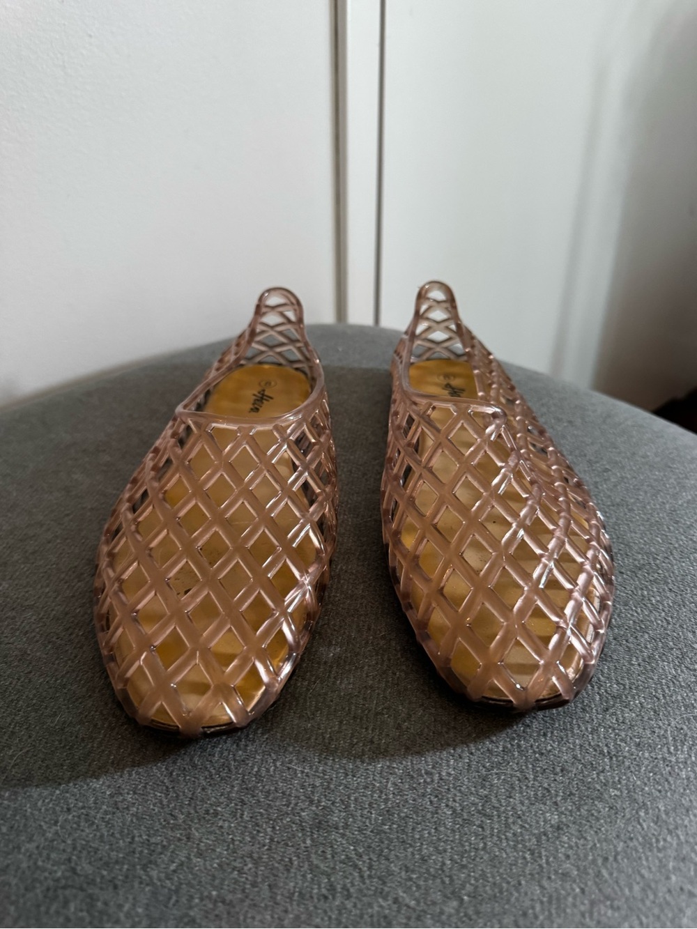 Woven Plastic Jelly Caged Flats in Rose Taupe